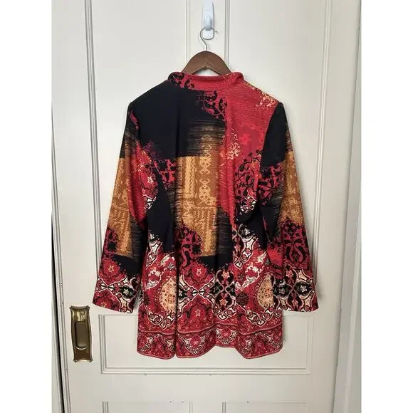 Chico's Artisanal Print Ponte Blazer Womens Size Large Red Art to Wear NWT - Picture 3 of 9